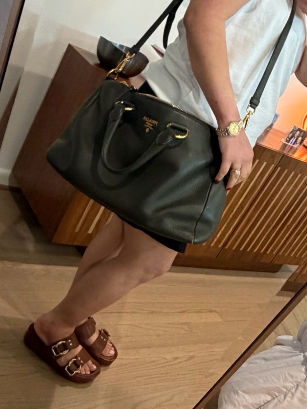 Prada Olive Green Leather Top-Handle/Messenger Bag with Gold Hardware - Picture 7 of 11